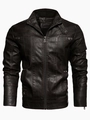 Chaqueta retro de cuero PU marrón oscuro para hombre con cuello alto y remaches metálicos - M / café
