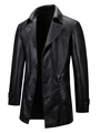 Cappotto da uomo in pelle nera media lunghezza con collo a revers e tasche - S / Nero