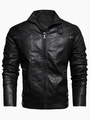 Chaqueta vintage de cuero PU negro para hombre con cuello alto y detalles de remaches - M / Negro