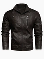 Dunkelbraune Herren PU-Lederjacke in schmaler Passform mit Stehkragen und Reißverschlüssen - M / Kaffeebraun
