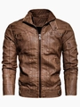 Chaqueta vintage de cuero PU marrón para hombre con cuello alto y acolchado - M / Amarillo Tierra