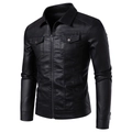 Men's black PU leather motorcycle jacket with cargo pockets and zipper details - M (Asian Size) / Black (Thin)