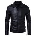 Men's slim-fit biker jacket in deep black faux leather with lapel and zip pockets - M / Black (Padded)