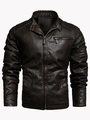 Giacca da motociclista da uomo in finta pelle marrone scuro con colletto alla coreana slim fit - M / caffè