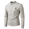 Slim fit light grey PU leather biker jacket with stand collar and quilted shoulder details - M (Asian Size) / White
