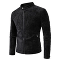 Détail d'une veste en daim noir avec col montant à pression et finitions matelassées - L / Noir