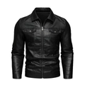 Men's black faux leather biker jacket with lapel collar and chest flap pockets - M (Asian Size) / Black (Thickened)