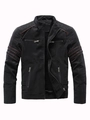Schlanke Herren Bikerjacke aus schwarzem PU-Leder mit Stehkragen und roten Streifen - M / Schwarz