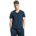 Ensemble d'été pour hommes bleu marine avec T-shirt col V et pantalon décontracté - M / T-Shirt (Bleu)