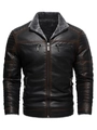 Herren Lederjacke mit warmem Pelzkragen und markanten Motorrad-Stil Steppnähten im Fokus - S / Vintage Schwarz