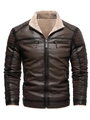 Herren Vintage PU-Lederjacke in Braun mit warmem Fleecefutter und gesteppten Ärmeln - S / Vintage Braun