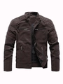 Dunkelbraune Herren-Bikerjacke aus mattem PU-Leder mit warmem Fleece-Innenfutter - M / Kaffeebraun