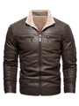 Braune Herren-PU-Lederjacke im Distressed-Look mit warmem Fleecekranz und Steppdetails - S / Braun