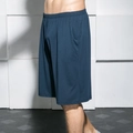 Pantalones cortos casuales azul marino para hombre con cintura elástica y bolsillos - Pantalones Cortos de Cinco Puntos (Azul)