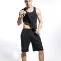 Heren tweedelige zwarte sportvest en korte broek set van ademend katoenweefsel - M / Zwart