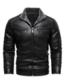 Herren Bikerjacke aus schwarzem Kunstleder mit warmem Pelzfutter und gesteppten Schultern - S / Schwarz