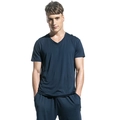 Men's dark blue summer sports set featuring V-neck short sleeve T-shirt and shorts - M / Dark Blue