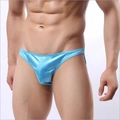 Men's low-rise bikini briefs in glossy bright blue satin fabric for a sexy, slim fit - L / Blue