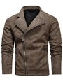 Giacca da moto da uomo in pelle PU marrone con zip obliqua e spalle trapuntate - S / Marrone Scuro
