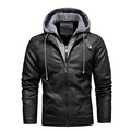 Veste de moto en similicuir noir pour homme avec capuche grise amovible tricotée - S / gris foncé