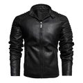 Herren Motorradjacke aus schwarzem PU-Leder mit gesteppten Schultern und Stehkragen - M / Schwarz