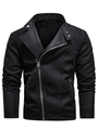 Giacca da moto da uomo in pelle PU nera con zip diagonale e dettagli sulle spalle trapuntati - S / Nero