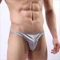 Men's low waist bikini underwear in bright silver metallic finish on white background - L / Gray