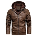 Veste en similicuir marron pour homme avec capuche amovible et doublure polaire chaude - S / Brun Foncé