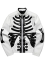 Men's white PU leather biker jacket with black bone skeleton patchwork patterns - S / White