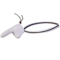 Funny white men's thong with novelty pouch, striped waistband and black drawstrings - M / White