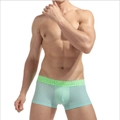 Dettaglio dei boxer a rete azzurri con elastico verde neon e trama traspirante - M / Azzurro