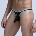 Ropa interior sexy para hombre en negro y gris con bolsa ergonómica y ribetes en contraste - M / Negro