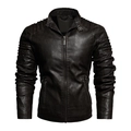 Schmal geschnittene Herren Bikerjacke aus dunkelbraunem PU-Leder mit Steppmuster - M / Kaffeebraun