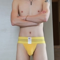 Ανδρικό κίτρινο jockstrap από διαπνέον πλεκτό ύφασμα με ριγέ ελαστική ζώνη μέσης - S / Κίτρινο