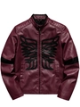 Giacca da uomo in pelle PU bordeaux con ali ricamate e colletto alla coreana - S / Rosso Scuro