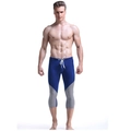 Men's bodycon three-quarter length swim pants in navy and grey patchwork design - M / Sapphire Blue
