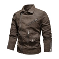 Giacca da motociclista marrone scuro da uomo con cerniere asimmetriche e texture in pelle - S / Marrone Scuro