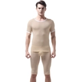 Close-up of men's ice silk base layer set featuring breathable high-elasticity fabric - M / Top And Bottom / Nude