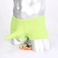 Detail shot of neon green mens trunks with extended pouch on a silver male mannequin - M / Fruit Green