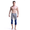Men's athletic capri leggings in gray and navy patchwork with drawstring waist - M / Gray