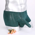 Detailed macro view of long pouch structure on men's boxer briefs with knit texture - M / Wood Green