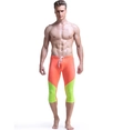 Men's orange and fluorescent green athletic tight shorts with adjustable drawstring waist - M / Orange