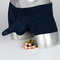 Detailed close-up of dark blue textured boxer briefs with an ergonomic pouch design - M / Deep Lake Blue