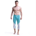 Men's quick-dry turquoise and white body-building leggings with waist drawstring - M / Sky Blue