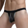 Men's ice silk thong featuring breathable mesh and black-gray contrast design - M / Black
