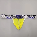 Macro detail of men's yellow ice silk thong showing seamless stitching and elastic waistband - M / Yellow