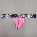 Detail of pink men's thong with abstract heart pattern jacquard elastic waistband - M / Pink
