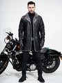 Giacca da uomo lunga in pelle PU nera con fodera in pelliccia sintetica grigia - S / Nero (Stile Lungo)