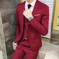 Traje de tres piezas burdeos entallado con chaqueta, chaleco y pantalón para hombre - S / Rojo