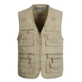 Men's khaki multi-pocket utility vest in durable canvas with 16 storage pockets - XL / Khaki